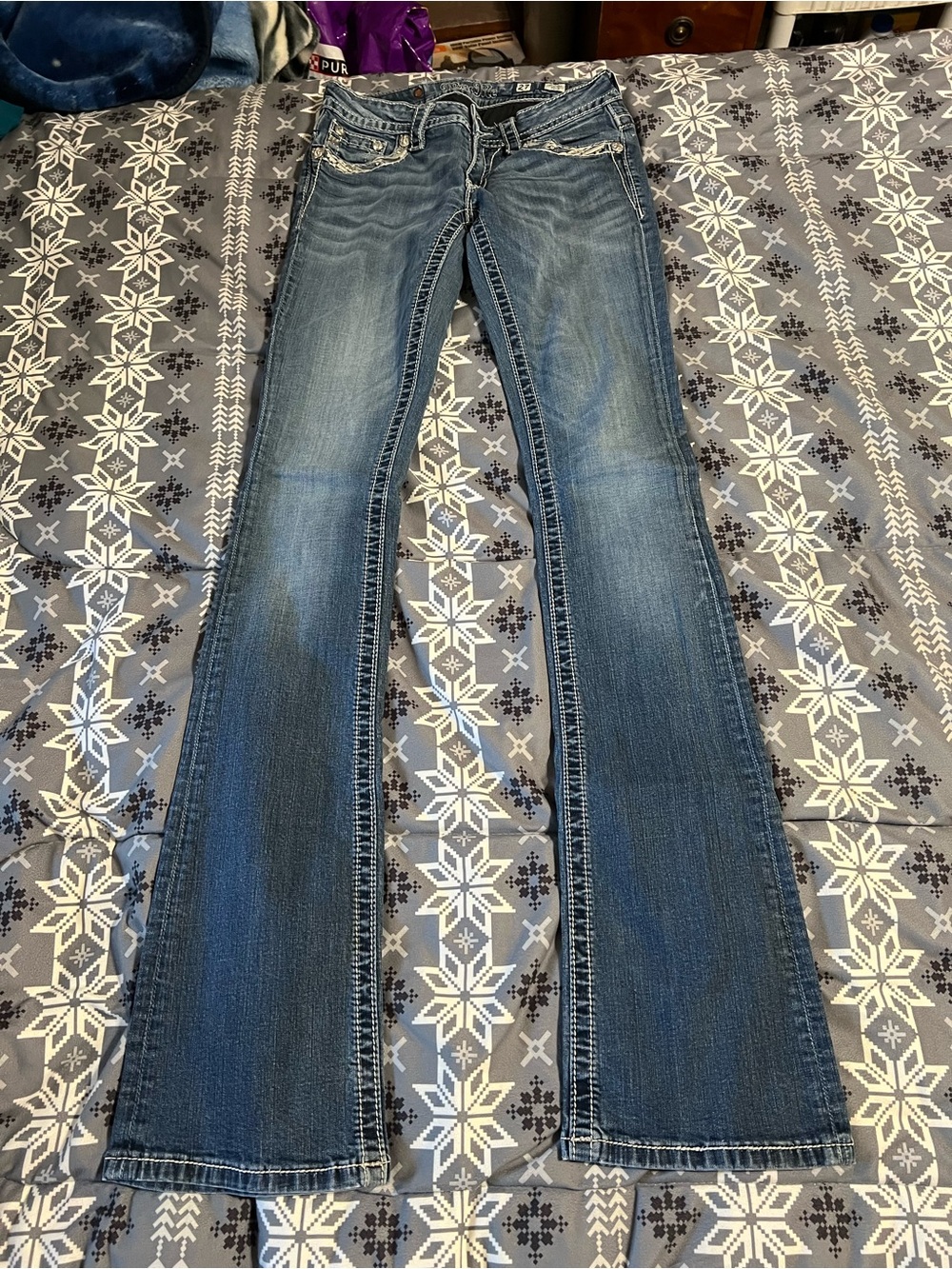Miss Me Distressed Wide Leg Jeans in Medium Blue 37 inch inseam